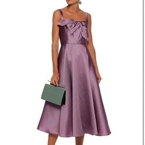 Marchesa Notte Women Evening Dress 2 Silk Lilac Purple Midi Bow Satin Wedding